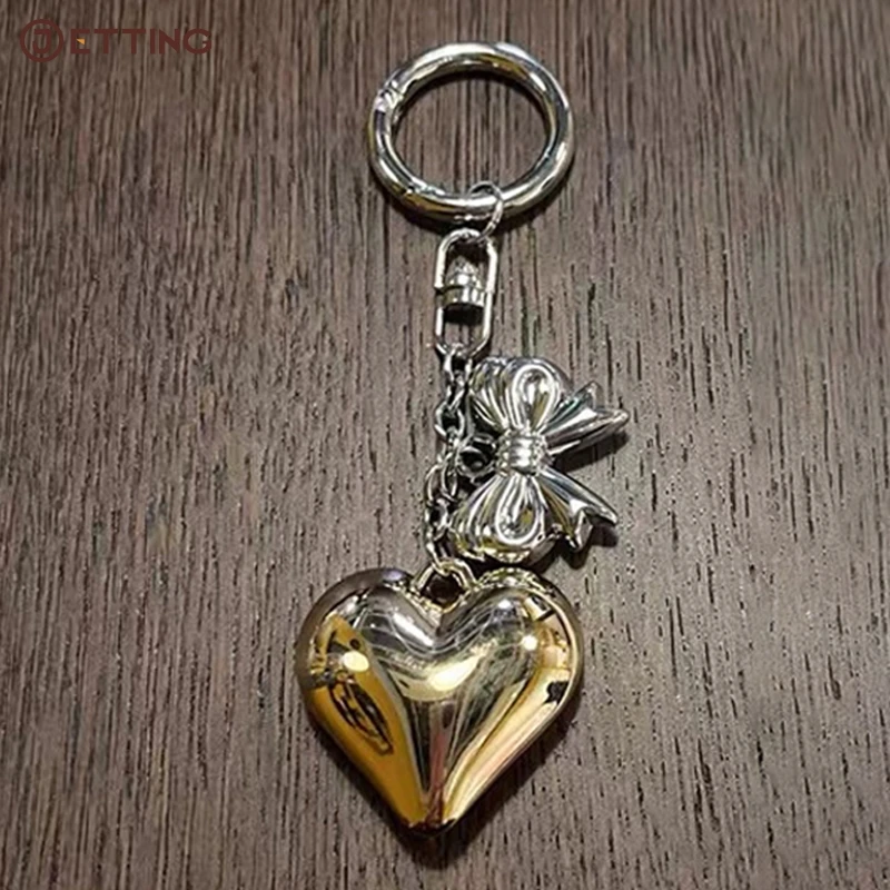 1PC Bag Pendant Vintage Love Heart Bowknot Keychain Bow Keyring Car Key Chain Girls Bag Pendant Earphone Case Hanging Decoration