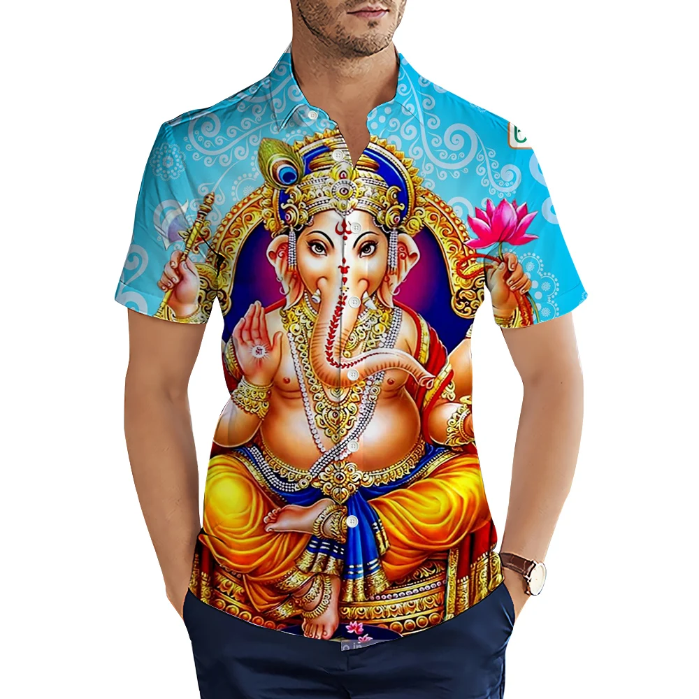 Ganesha Shiva Religion 3D Printed Hawaiian Men's For Man Clothing Short Sleeve Summer Casual Cozy Tops Male Breathable Blouse