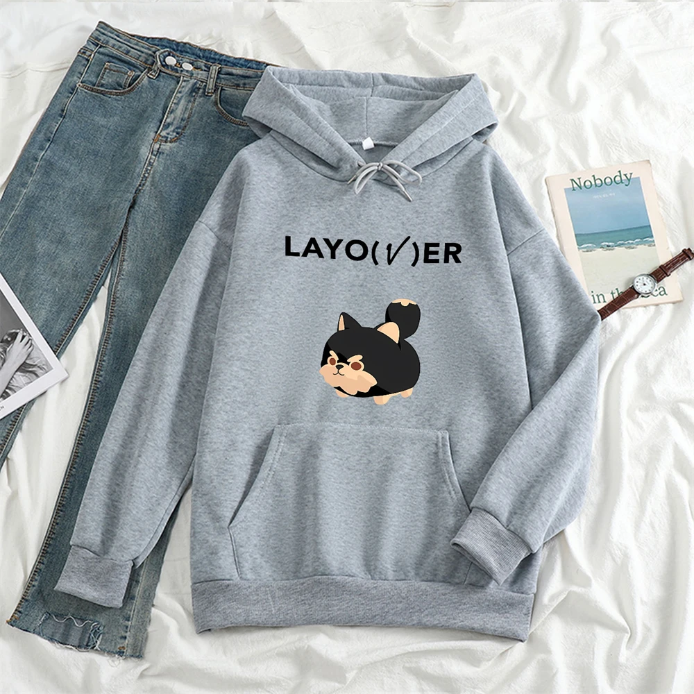 KPOP V Album LAYOVER Fashion Hoodie Kim Tae Hyung Cute Letter Printed Loose Hooded Sweatshirts Unisex Cartoon Pullover Fans Gift