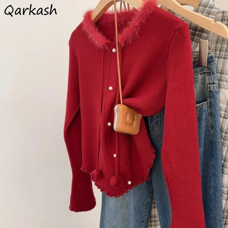 

Pullovers Women Korean Style Tops Lace-up Fluffy Collar Fungus Tender Sweater All-match Leisure Streetwear Kawaii Girls Autumn