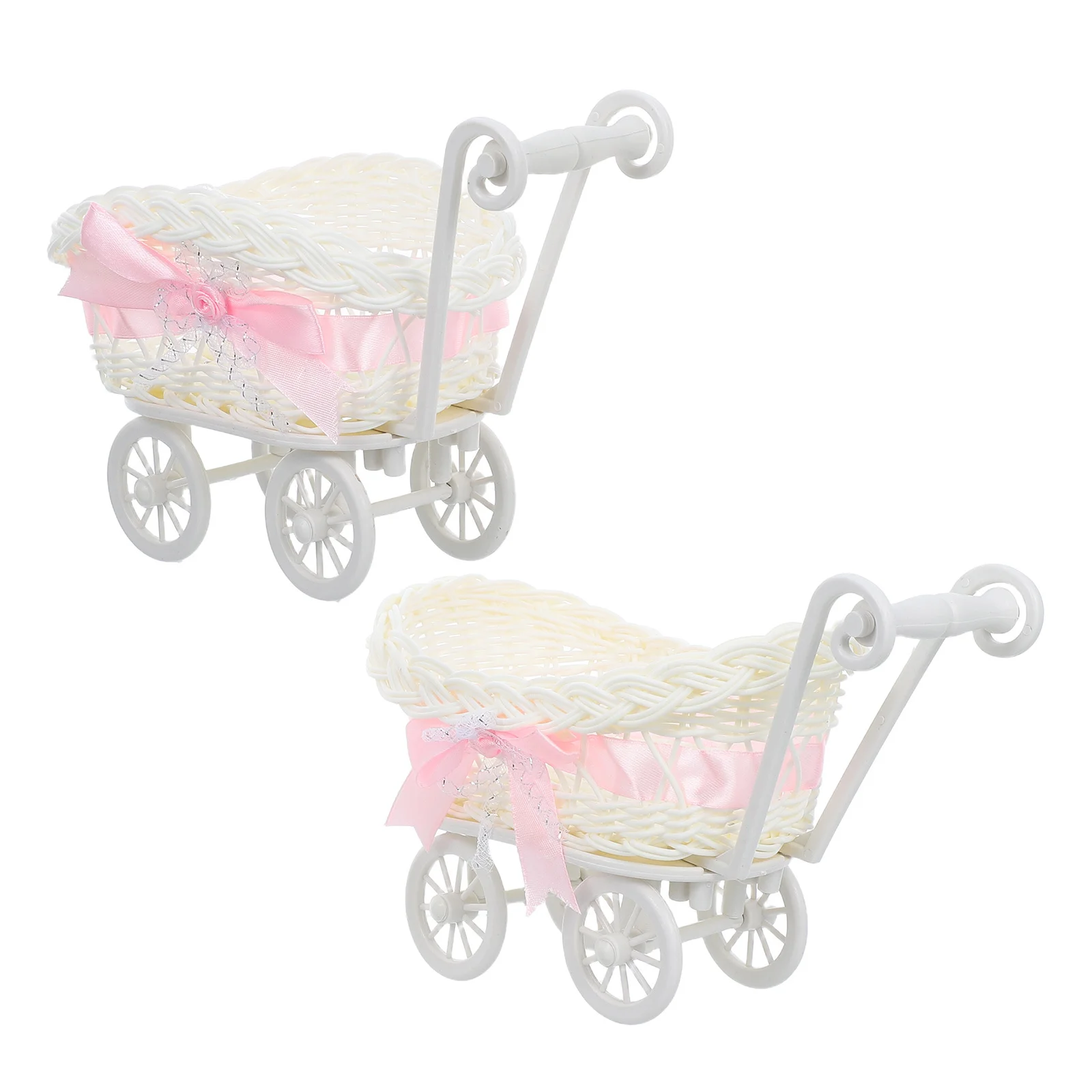 

2Pcs Imitation Rattan Cart Shape Baskets Candy Holders Shower Wedding Party Gift Storage Organizer Shower Decors