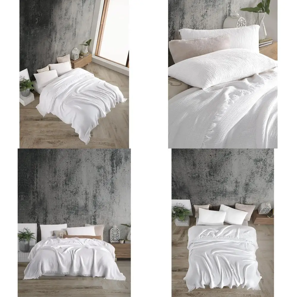 

100% Organic Cotton Dual-Colored 4-Layer Muslin Throws and Pillowcases - Ultra Soft, Breathable, Lightweight Pre-Washed for Comf