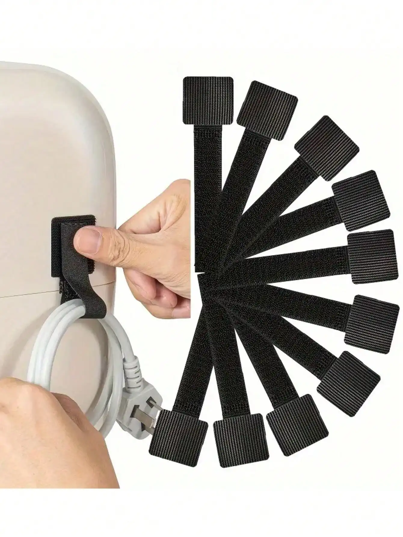 10Pcs Self Adhesive Reusable Cable Tie Nylon Fastener Hook and Loop Strap Cord Ties PC TV Organizer