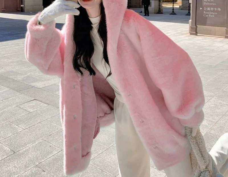 

2025 Plush Coat Autumn and Winter Soft Loose Hooded Look Thin Warm Fur Mink Coat