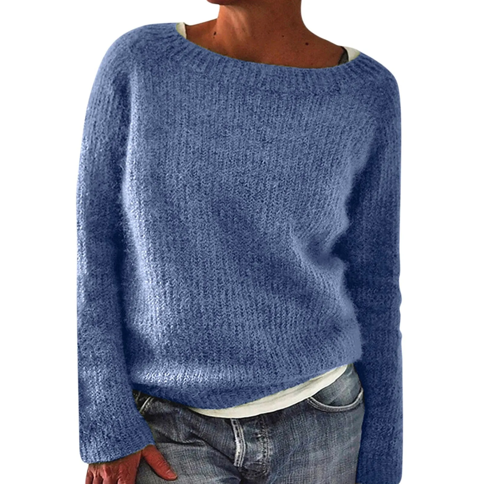 

Autumn And Winter New Fashion Pure Versatile Sweater Crew Neck Long Sleeve Pullover Sweater Women's Korean Pop Clothing