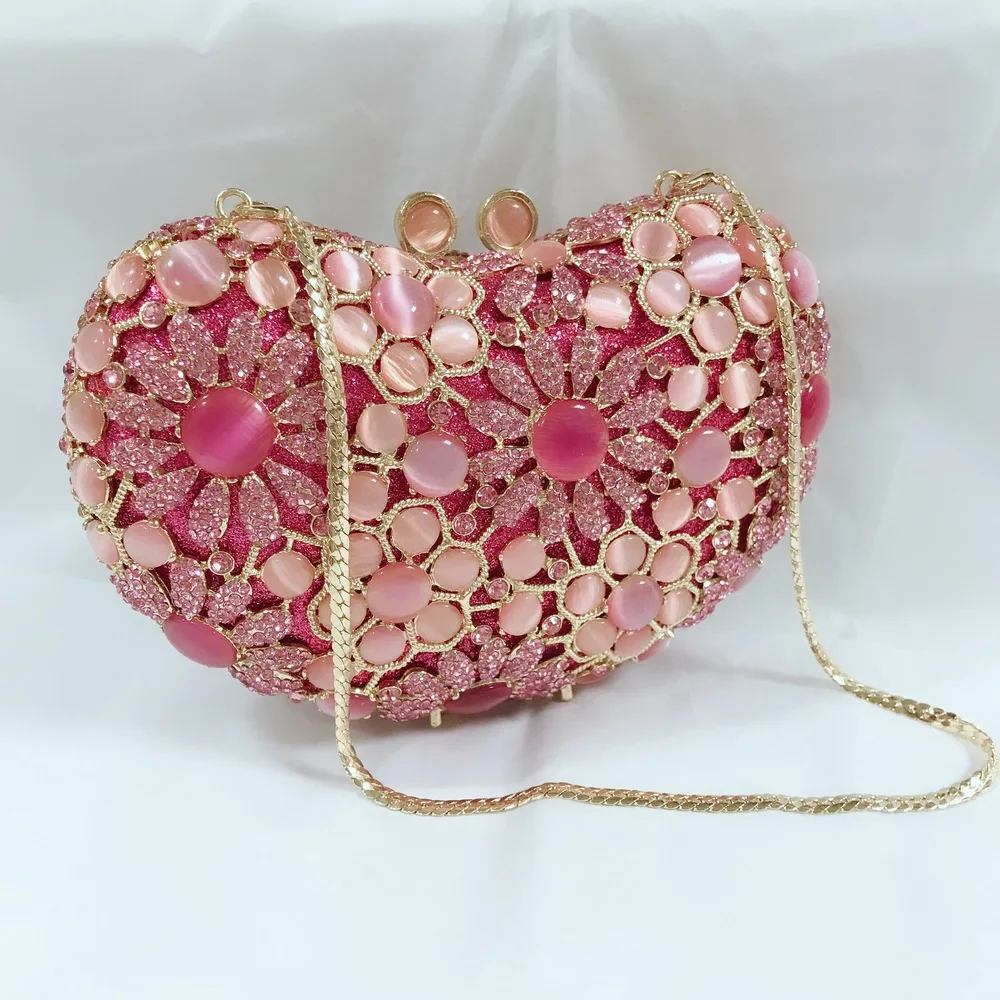 Pink Cashew Cat's Eye Diamond Bag Empty Metal Crystal Dinner Bag Handmade Diamond-encrusted Women's Cartera De Fiestas Elegantes