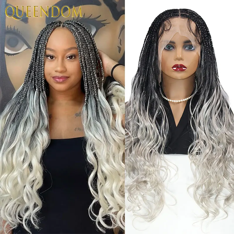 

Synthetic 26" French Curls Braiding Wig Faux Locs Jumbo Box Cornrow Braided Wigs Full Lace Front Wigs Curly End For Black Women