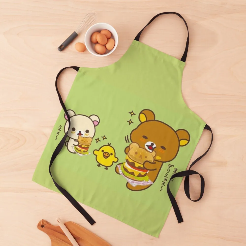 

rilakkuma and friends eatin burgers Apron Kitchen Customizable Woman For Home Accessories Kitchen on the wall Apron