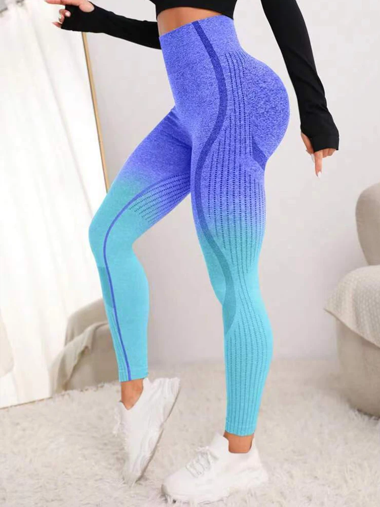 Women Gradient Yoga Leggings Seamless High Waist Leggings Gym Fitness Clothing Workout Leggings JoggingTights Pants