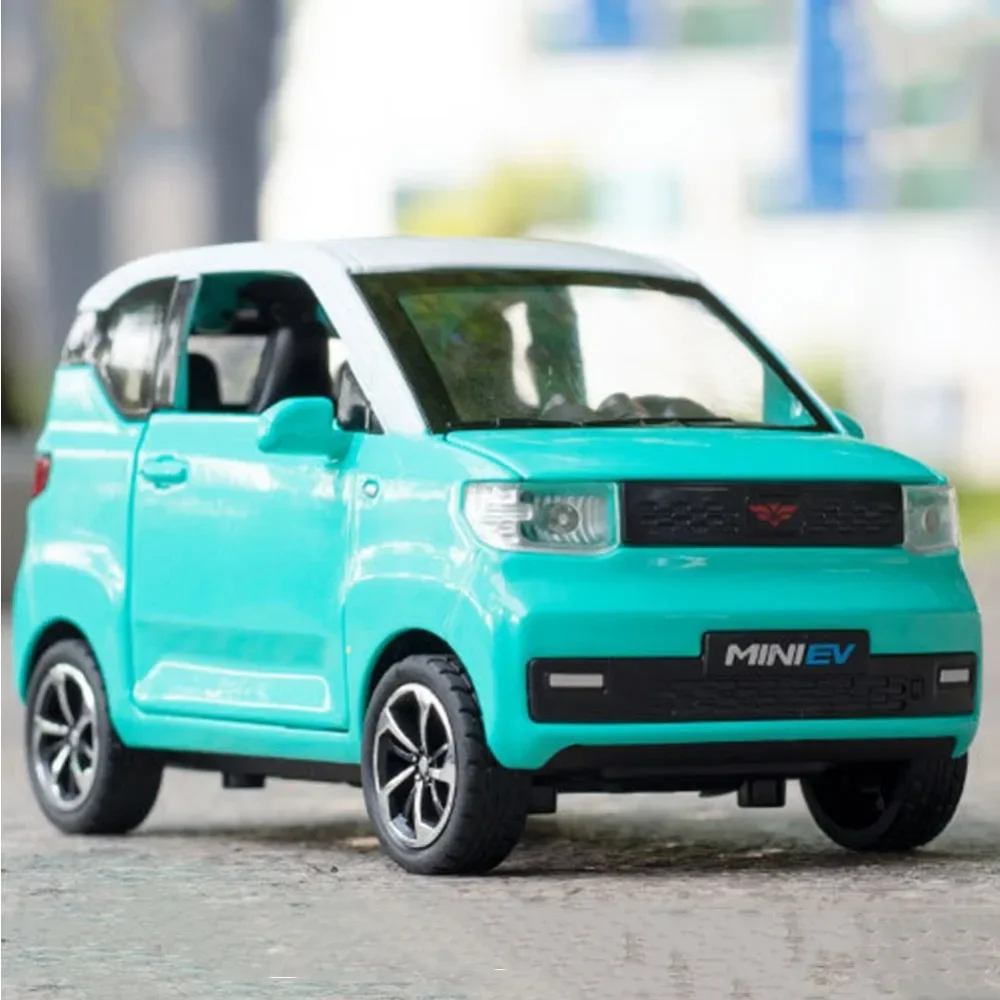 

1/24 WuLing MINI EV Macaron Toy Car Model Alloy Diecast Four Doors Can Be Opened Pull Back Function Vehicle Children's Day Gifts