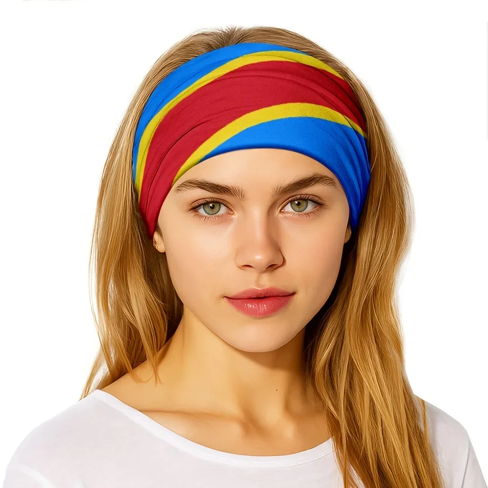 Custom 1pc Hair Tie, Democratic Republic Of The Congo Flag Pattern Fashionable And Lightweight Headband, Sports Headband