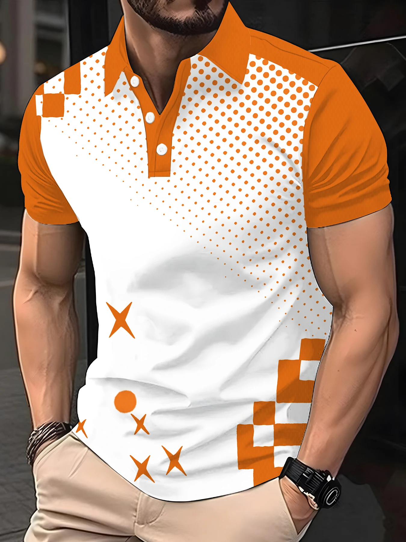 

Stripes Men's Polo Shirt Gradient Print High-Quality Men Clothing Summer Casual Short Sleeved Loose Oversized Shirt Clothing