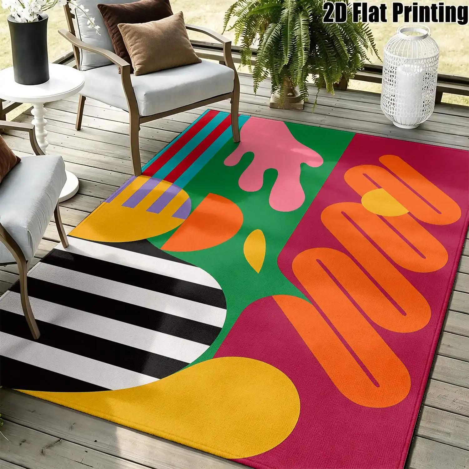 1Pc 2D Printed Carpet: Orange-Green Geometric Abstract Striped Pattern, Modern Minimalist Nordic/Instagram Style Home Decor Floor Mat, Multi-Size, Machine Washable, for Living Room, Bedroom, Dining Room, Entrance, Study