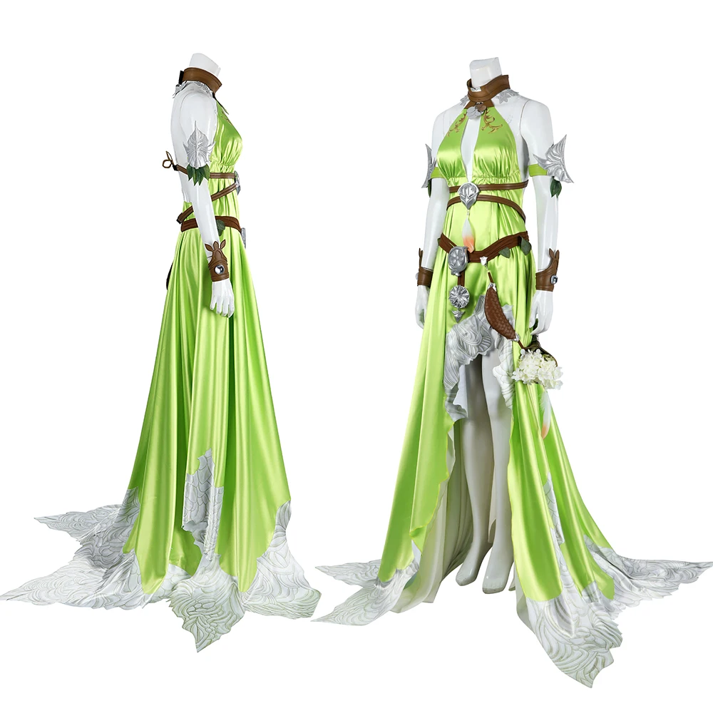 FF14 Nophica Cosplay Costume Fantasy XIV:A Realm Reborn Nophica Green Long Prom Dress Halloween Partty Outfit Dress Suit