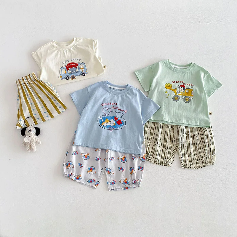 MILANCEL New Summer Kids T-shirt 9M-5T Cartoon Animal Girls Short Sleeve Tee Printed Letters Children Clothes Boys Cat Tops