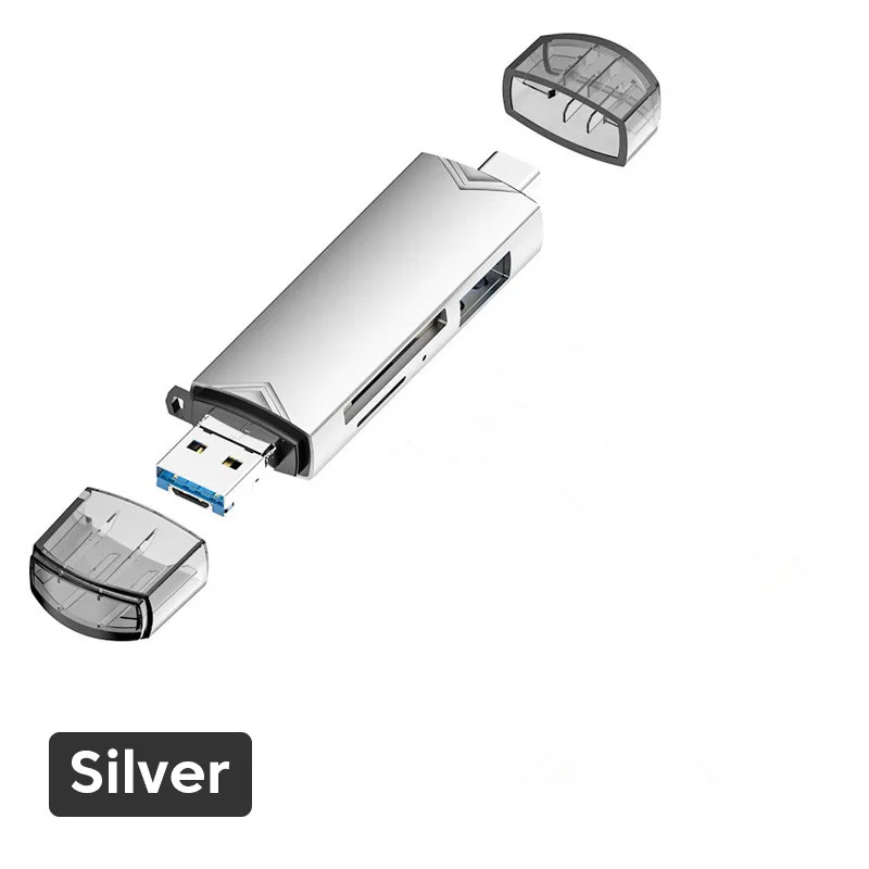6 in 1 Card Reader Multifunctional Metal TF/SD Card Adaper USB 3.0 Type C Micro USB Memory Card Readers for Phone Laptop Macbook