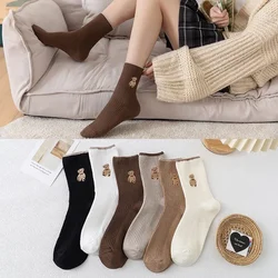 5 Pairs New Cute Bear Socks Women High Cotton Keep Warm Brown Sock Fuffy Funny Lovely Kawaii Cartoon Thermal Socks