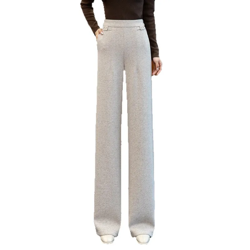 여성을 위한 패션 트렌드 다용도 울 와이드 레그 팬츠, 새로운 가을 및 겨울 스타일, 우아한 출퇴근용 하이웨이스트 슬림핏