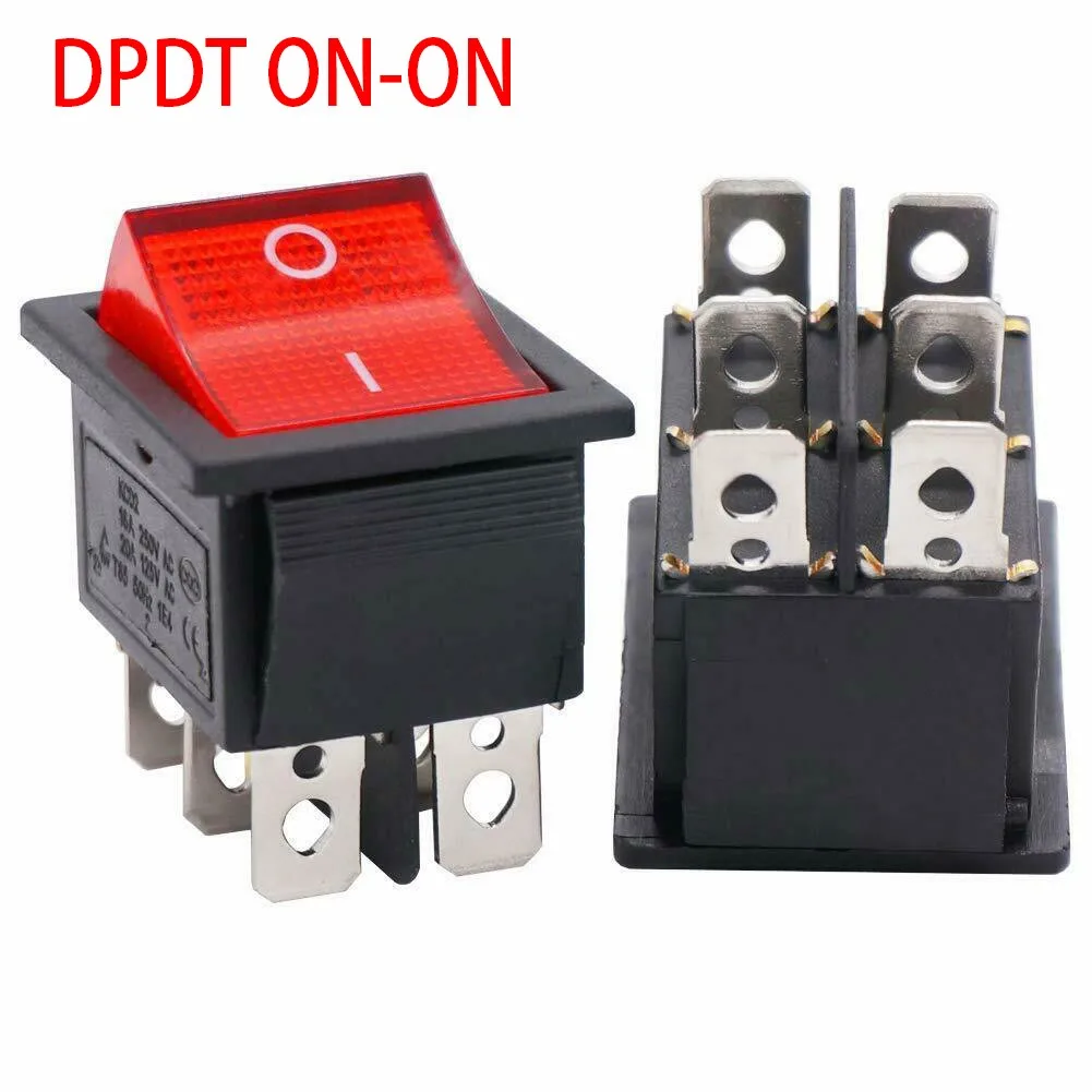 Mini interruttore a bilanciere per barca, interruttore a bilanciere ON DPDT ON con lampada al neon ROSSA, 16A 250VAC, montaggio a pannello, per auto, barca, elettrodomestici