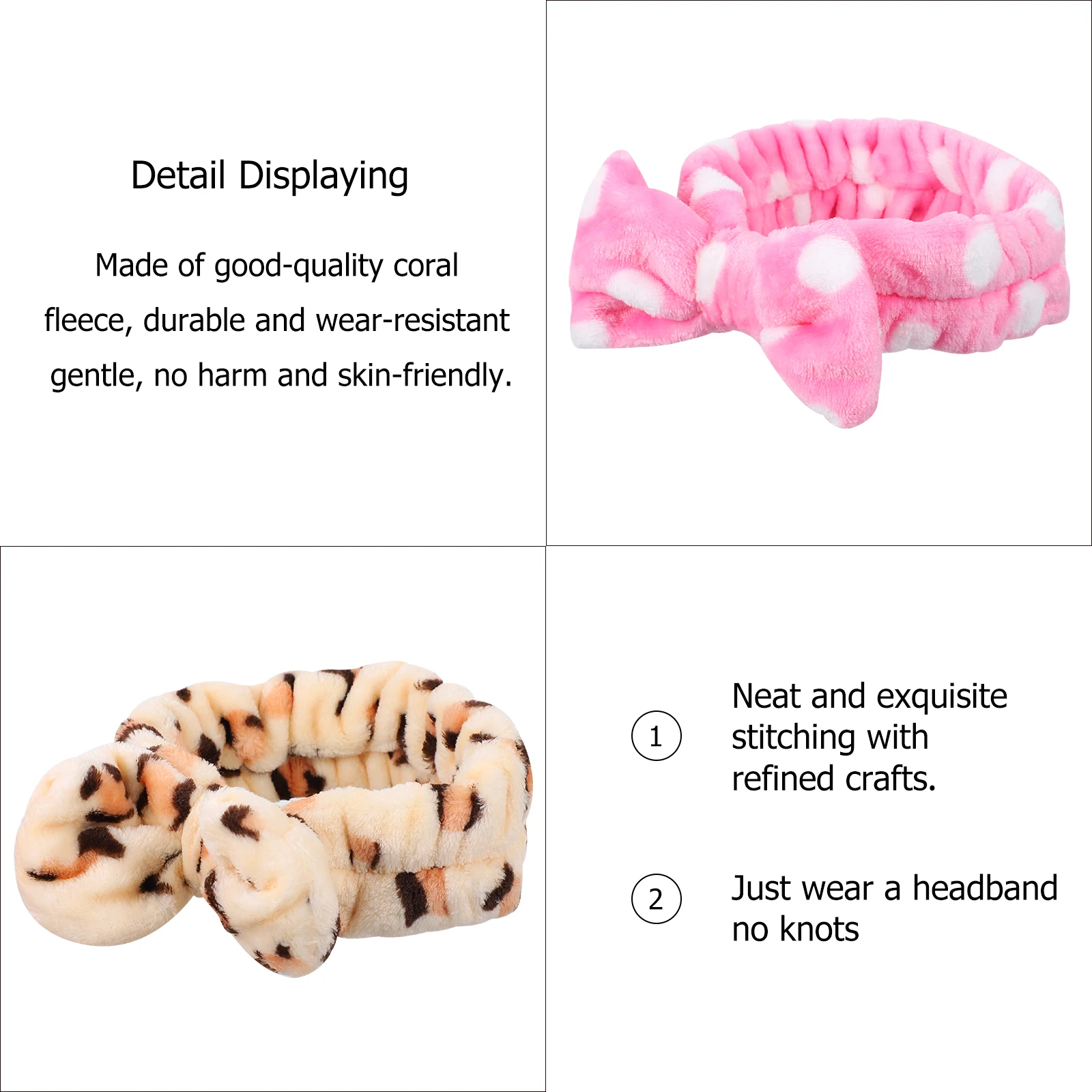 

4Pcs Coral Fleece Headwrap Elastic Hair B Bathing Stretchy Headb Accessories Face Cleaning Makeup Tool Durability Comfort Gentle