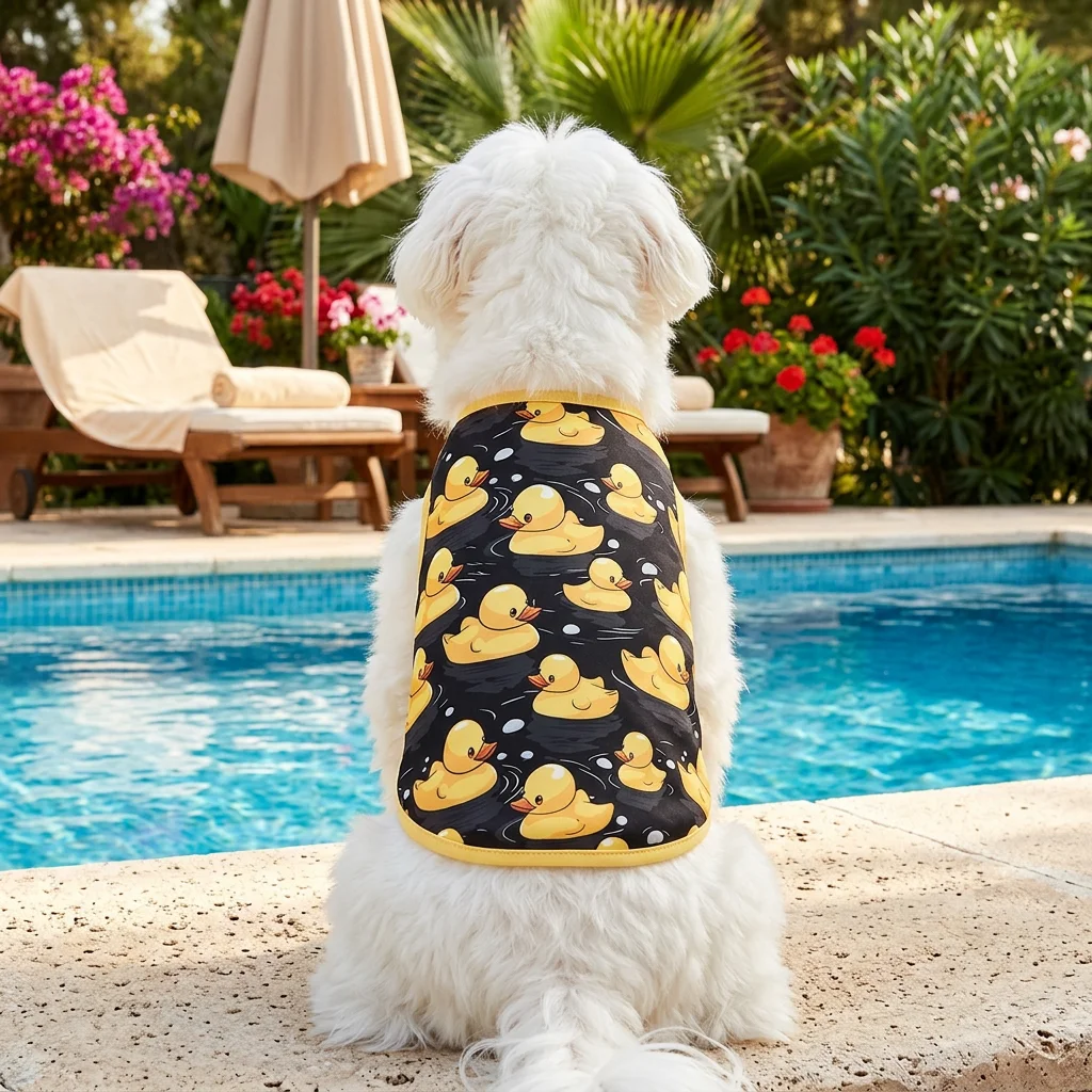 Chaleco perro y gato pequeños/medianos estampado pato amarillo negro - imagen 2