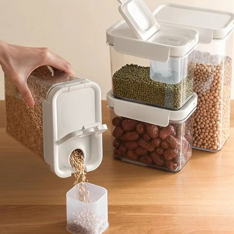 Cereal Container Storage with Pour Spout, Clear Food Storage Container, Air Tight Pantry, Dry Food Cereal Dispenser with Measur