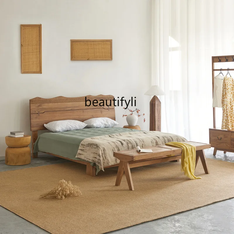

Wabi Sandy Wind Full Solid Wood Bed Medieval Furniture Bedroom Double Bed, B & B Hotel