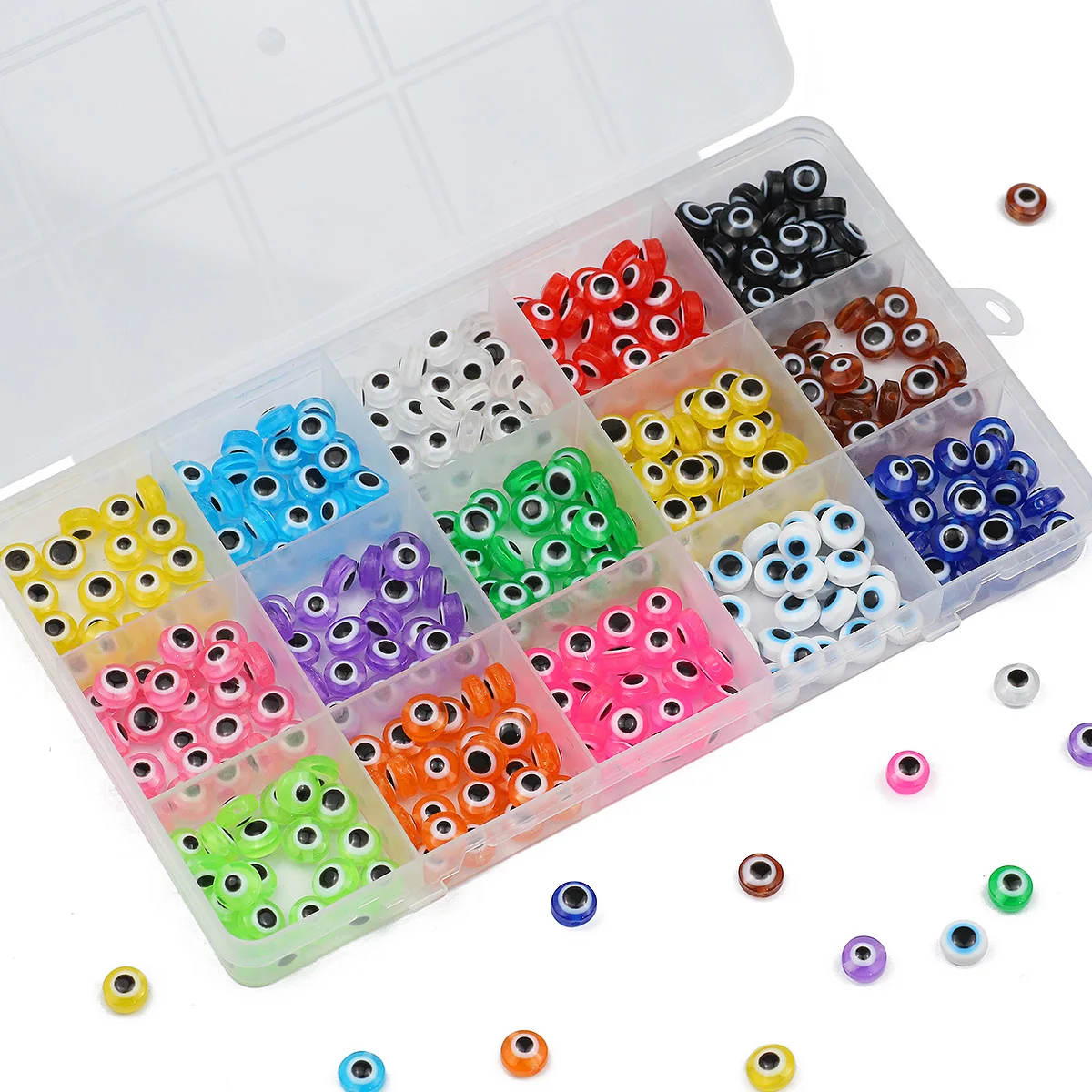 300 stücke Acryl Augen muster Acryl Perlen Kit, 8mm mehrfarbige flache runde gestreifte Perlen für DIY Schmuck Herstellung Armbänder Halsketten