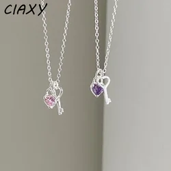 CIAXY Silver Color Love Key Pendant Necklaces for Girlfriend Cute Clavicle Chain Gifts Luxury Jewelry