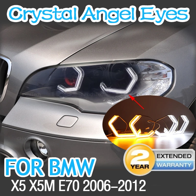 

White & Yellow M4 Style LED Headlight Angel Eyes Bulb Halo Ring Lamp for BMW X5 X5M E70 2006-2012 LED Crystal Angel Eye Kit