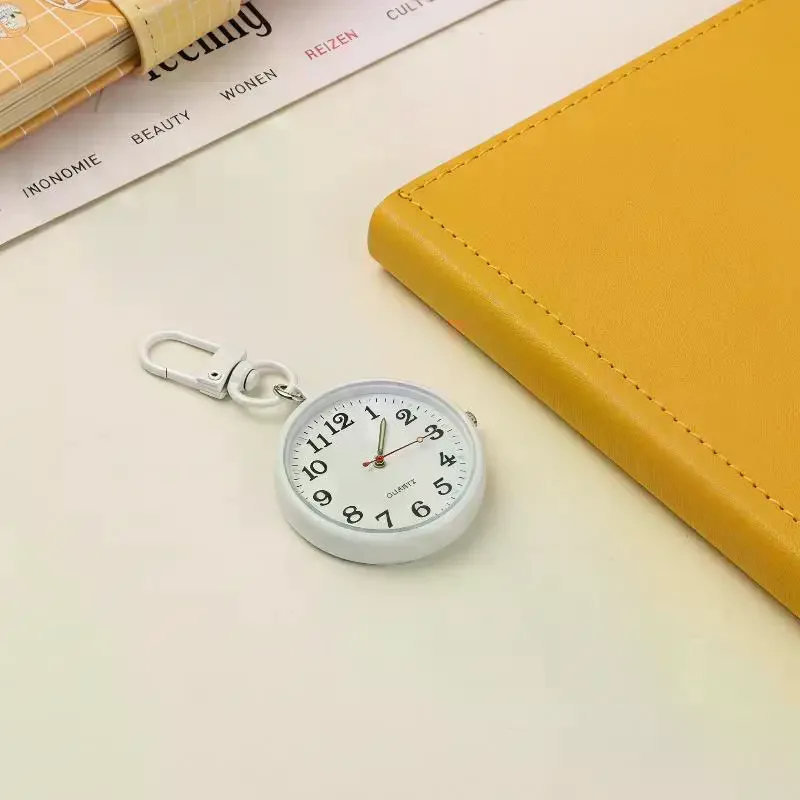 Reusable Keychain Style Silent Pocket Watch Alloy Case No Tick Movement for School Exam Student