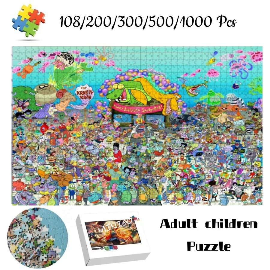 Puzzles Spongebob Squarepants Figures Large Collection Wooden Jigsaw Puzzle Pieces for Adults Kids Toys High Difficulty Game