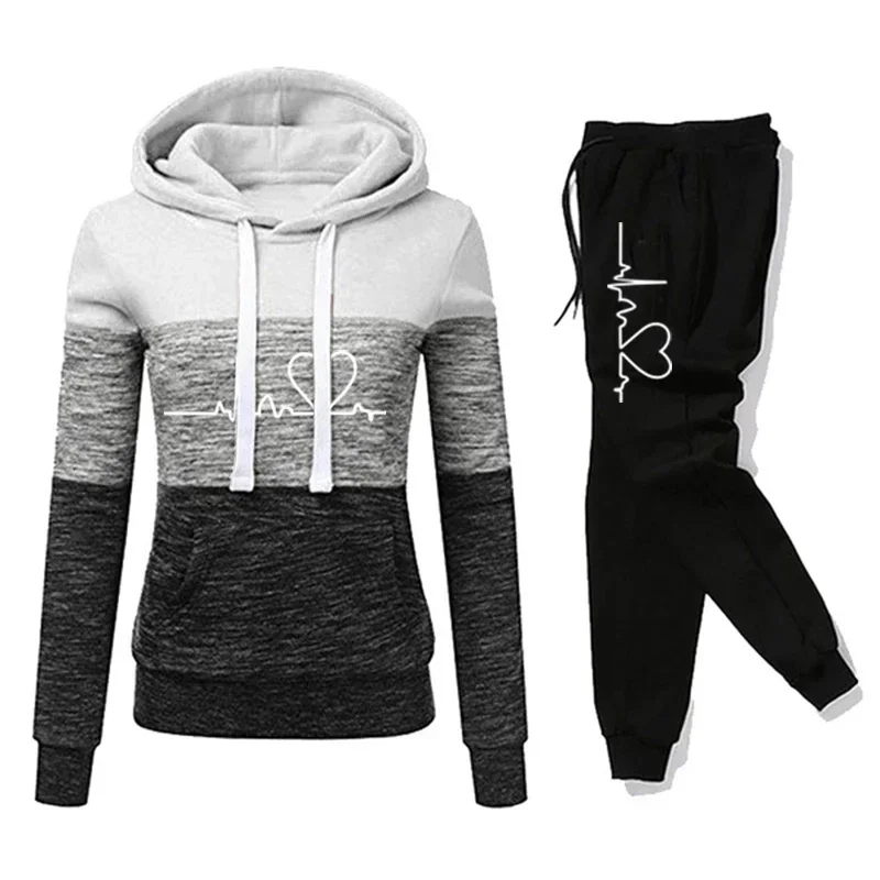 Autumn Winter New in Womens Tracksuit Hooded Sweatshirt+Sweatpants Suit Warm Splice HighQuality Clothes Casual Jogging Pants Set