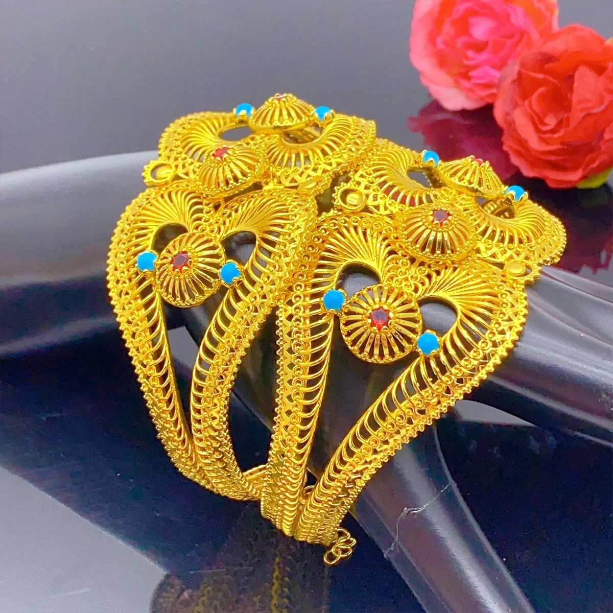 ANIID Dubai African Cuff Bangles Gold Color Wedding Jewelry For Women  Bracelets Adjustable Indian Bride Party Gifts Wholesale