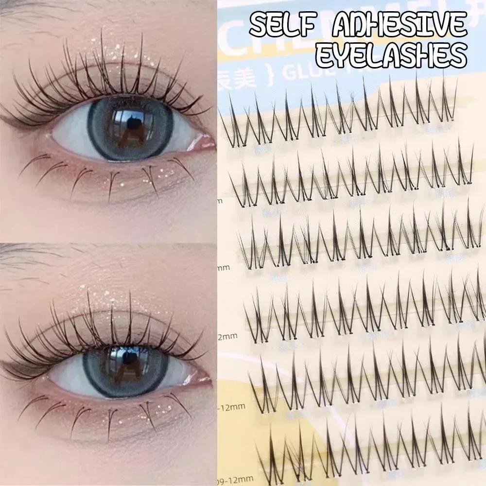 Kein Kleber erforderlich, flauschige falsche Wimpern, selbstklebend, wiederverwendbar, transparentes Band, segmentierte Cluster-DIY-Manga-Wimpernverlängerung, koreanisches Make-up