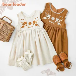 Bear Leader Fashion Children's Summer Dress 2023 New Girls Dress Casual Kids Clothes Retro Embroidery Baby Girl Princess Dress