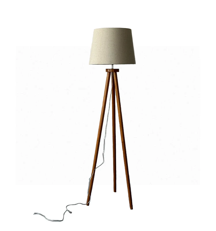 Wooden three-pronged floor lamp for hotel bedroom, living room and reading room