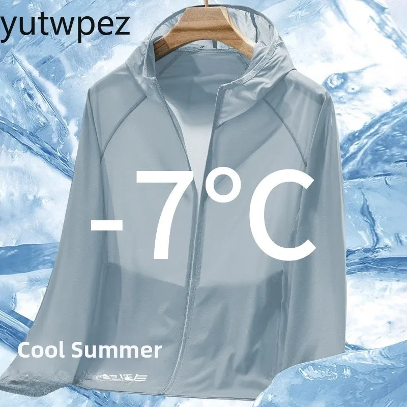 Herren-Sportjacke in Übergröße, Leichte Outdoor-Angeljacke, Sonnenschutzkleidung aus Eisseide mit Kühleffekt, Langarm