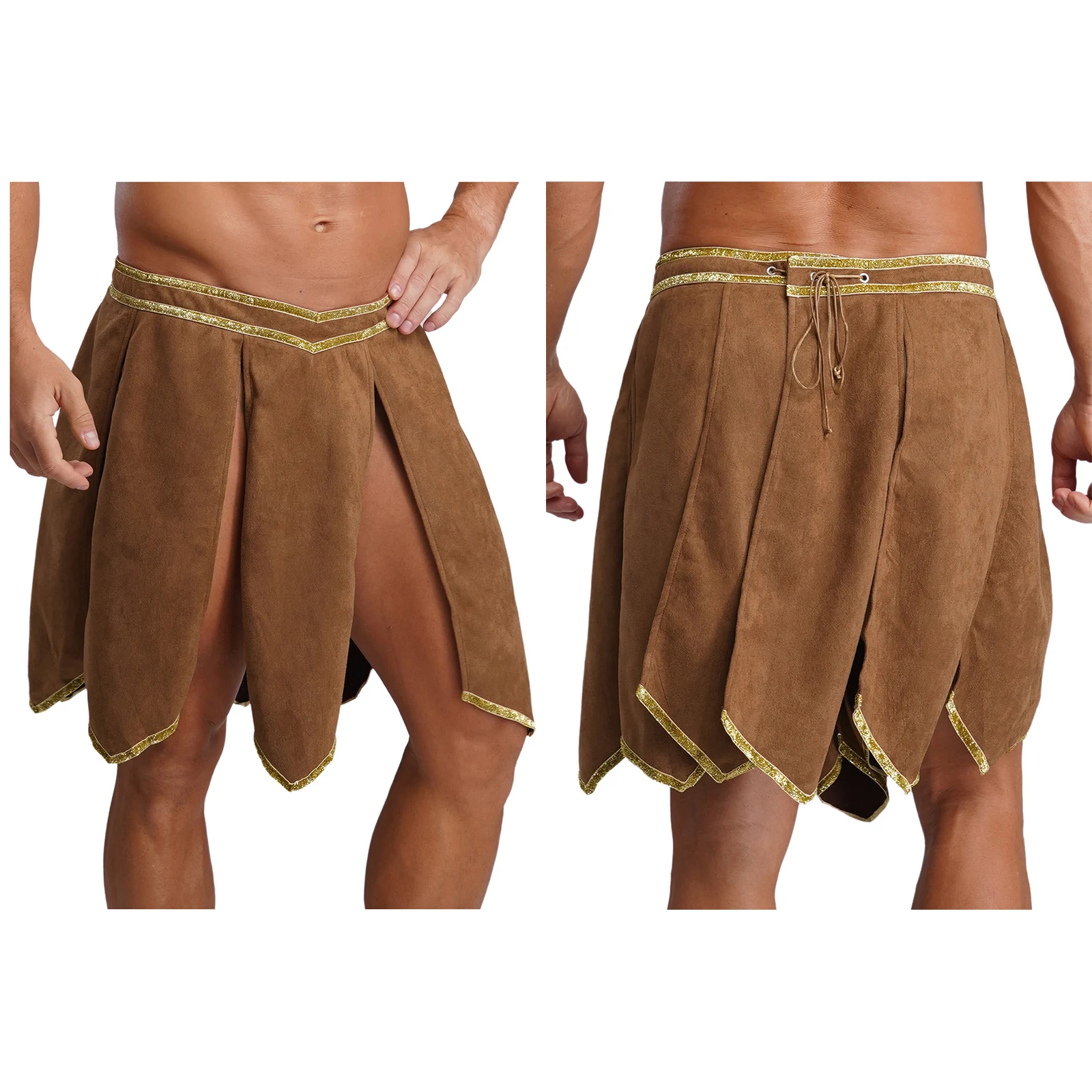 

Men's Halloween Roman Gladiator Skirt Shiny Trim Split Hem Faux Suede Armor Skirt for Greek Warrior Knight Cosplay Costumes