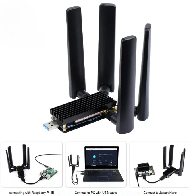 USB3.1 to M.2 Key B Port 5G DONGLE Expansion Board Four Antennas Aluminum Alloy Case