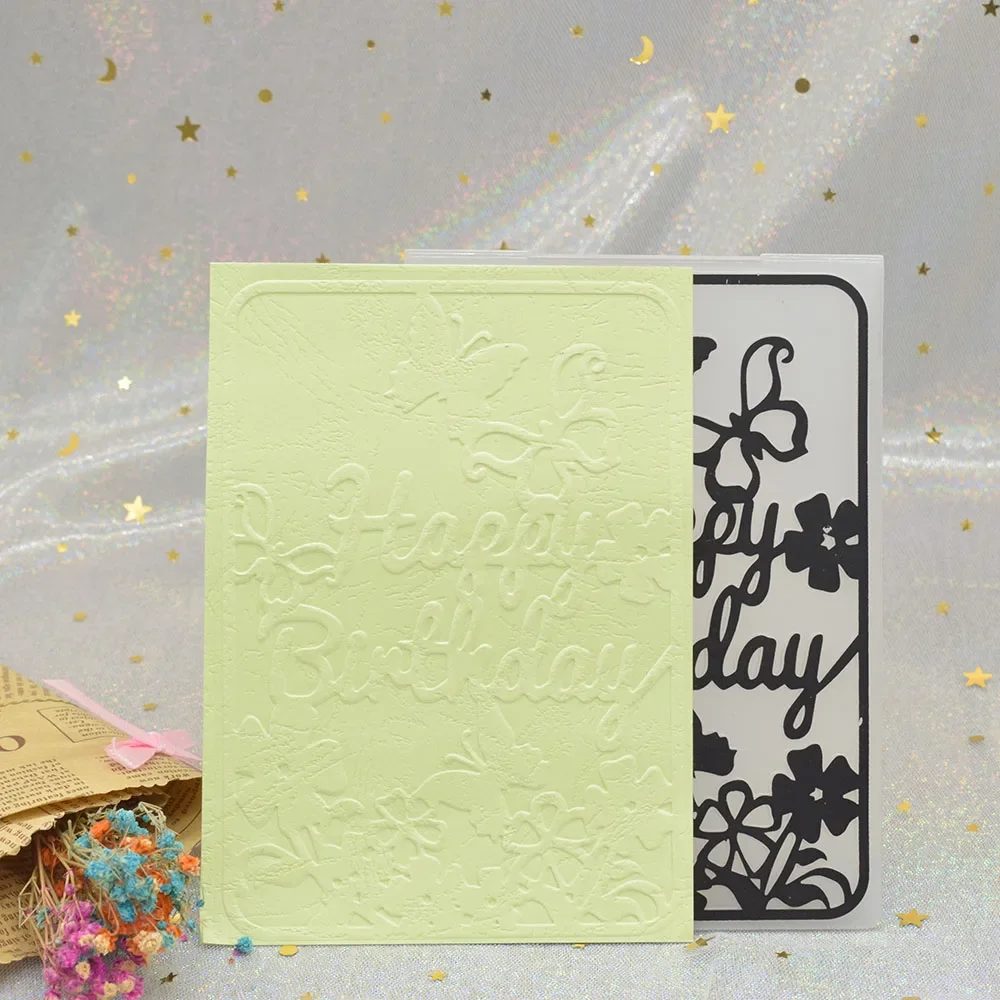 Happy Birthday Pattern 3D Embossing Folders for DIY Scrapbooking Paper Card Making Plastic  Template Stencil