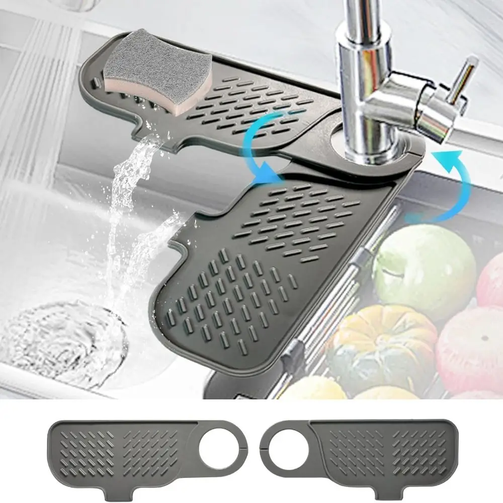 

Flexible Silicone Sink Faucet Mat Rotatable Flexible Sink Splash Guard Slope Shape Faucet Drip Catcher Tray Kitchen Sink