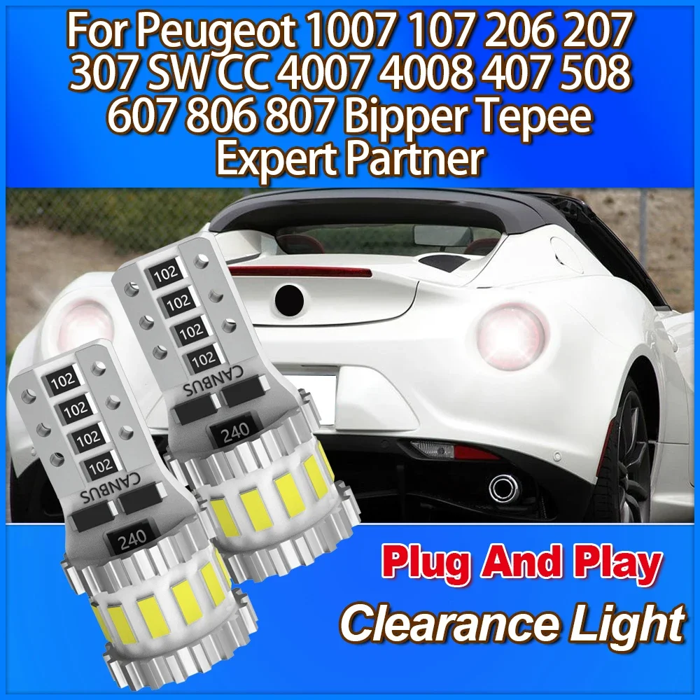 T10 3400LM LED Clearance Light For Peugeot 1007 107 206 207 307 SW CC 4007 4008 407 508 607 806 807 Bipper Tepee Expert Partner