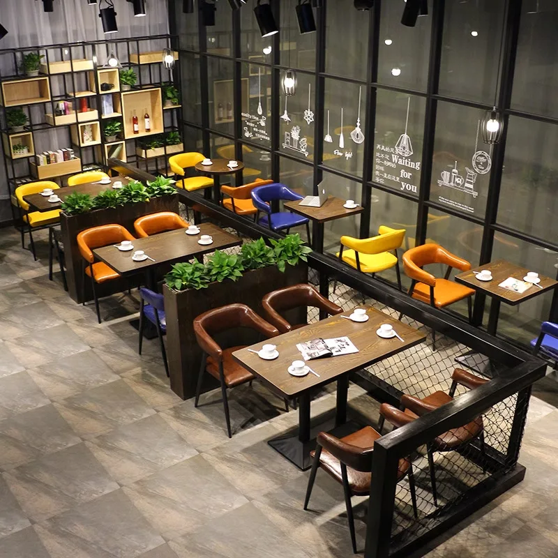 Milk Tea Shop Table And Chair Combination Catering Furniture Bar Industrial Style Retro Cafe Bar Table And Chair Booth Sofa