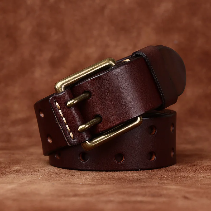 Width 3.8cm Men Belt Cowhide Retro Head Layer Copper Buckle Youth Jeans Factory Wholesale Leather Double Pin High Quality 2026