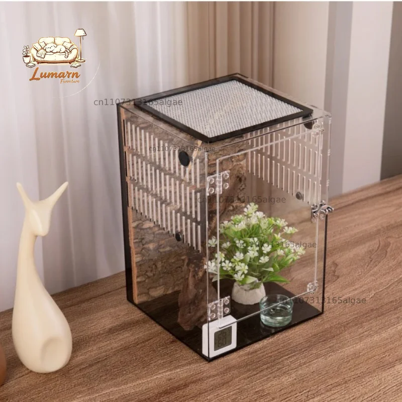 Clear Crested Gecko Terrarium, R-Type Reptile Cage for Leopard Gecko & Chameleon Escape-Proof High Vivarium, Tree Frog Enclosure