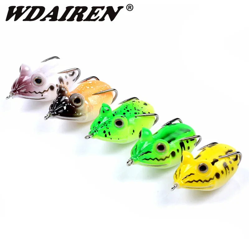 

5pcs/set Soft Frog Fishing Lures Double Hooks 55mm 11.5g Top water Ray Frog Artificial Minnow Crank Soft Bait fishing tackle