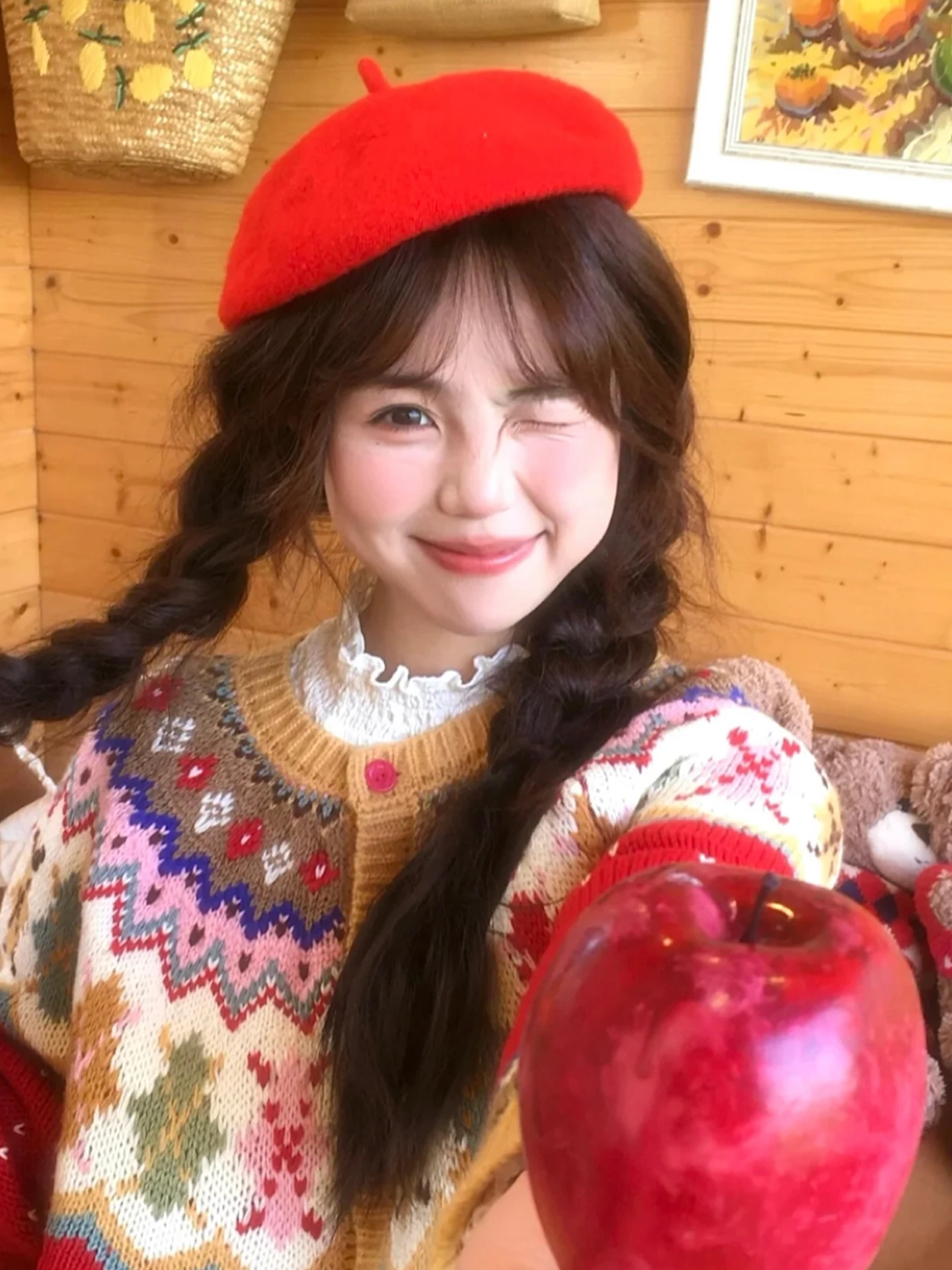 عيد الميلاد الأحمر المرأة سترة س الرقبة طويلة الأكمام واحدة الصدر متقلب مطبوعة سترة سترة لينة أزياء الخريف أعلى #4