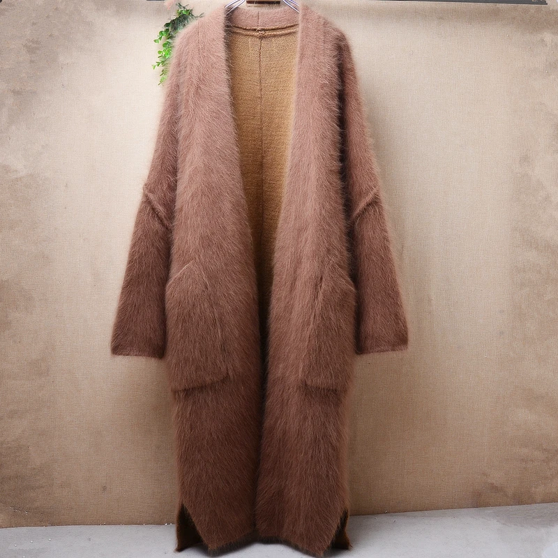 

Women Mujer Autumn Winter Thick Warm Hairy Mink Cashmere Knitted Long Sleeves Loose Long Sweater Cardigans Angora Fur Coat Pull