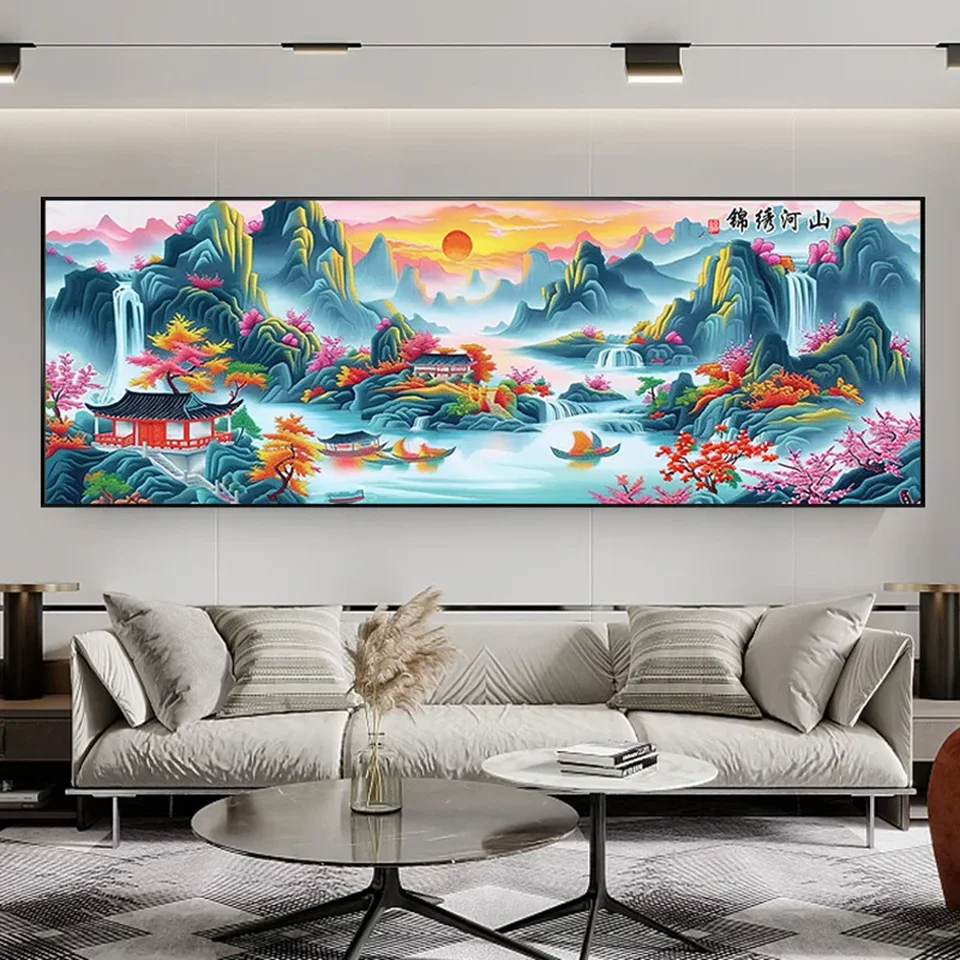 Splendid Mountains and Rivers Cross Embroidery Large Scale High End Landscape Famous Painting Landscape Diamond Painting